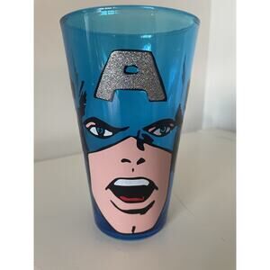 Captain America Marvel Blue Glass Tumbler 12 oz Super Hero Collectible Pint